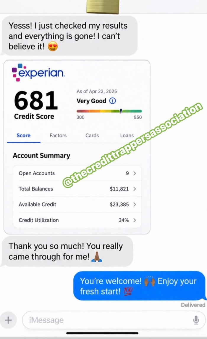 Client result screenshot: Experian 681